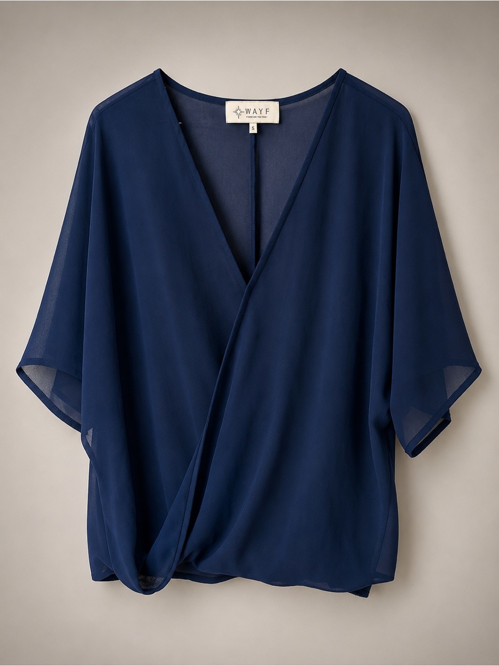 NWOT WAYF Sheer Wrap Blouse Navy Blue Size S